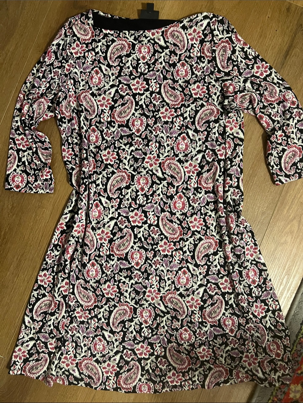 J. Jill Black Dress with Pink and Cream Paisley Print - quarter Sleeve - size M